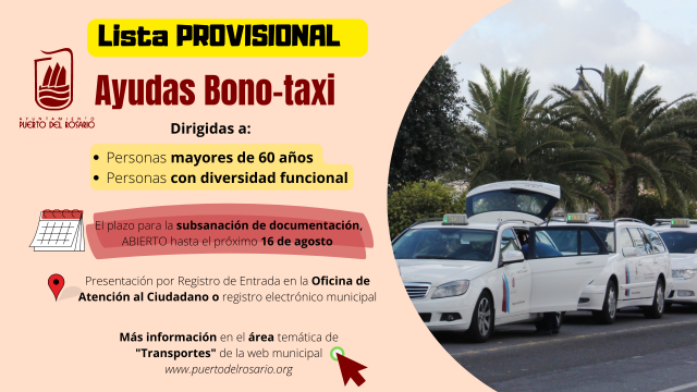 CARTEL LISTA PROVISIONAL AYUDAS BONO TAXI MAYORES 60 Y DIV. FUNCIONAL CONCEJALÍA DE TRANSPORTES