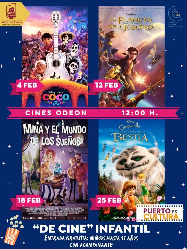 Cartel de cine en Puerto del Rosario sesiones gratuitas CONCEJALÍA DE CULTURA