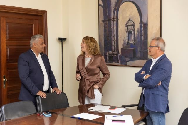 FOTO 3 REUNIÓN ALCALDE Y DIR. INS. ADM. GEN. ESTADO CON subdelegada del Gobierno en Canarias Teresa Mayans