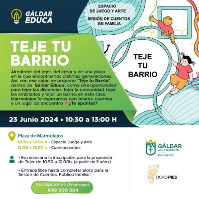 G&aacute;ldar Educa organiza el taller 'Teje tu barrio' en la Plaza de Marmolejos el 23 de junio