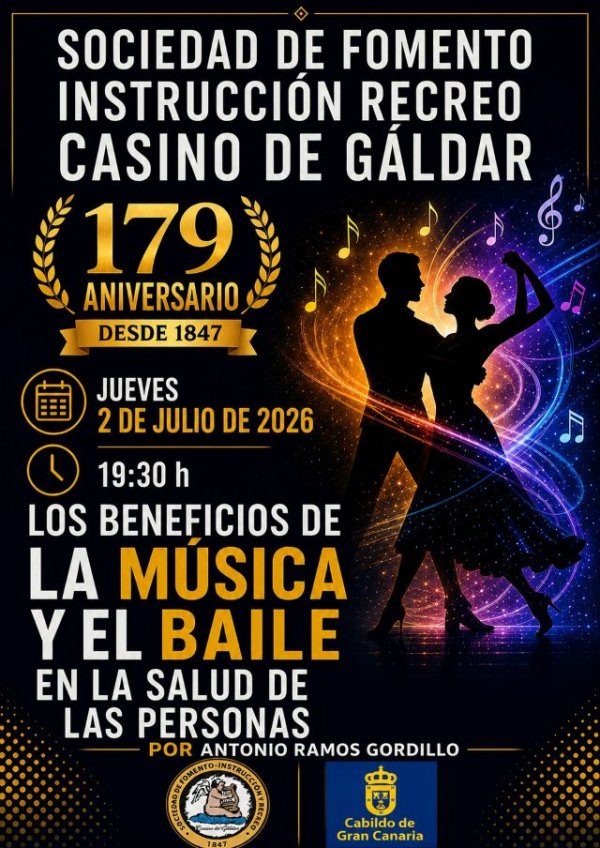 El Casino de G&aacute;ldar acoge una charla de Antonio Ramos sobre los beneficios de la m&uacute;sica y el baile