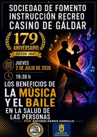 El Casino de G&aacute;ldar acoge una charla de Antonio Ramos sobre los beneficios de la m&uacute;sica y el baile