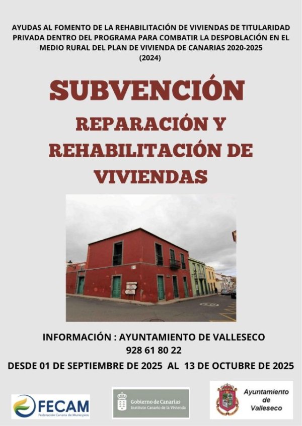 Valleseco abre la convocatoria de subvenciones para la reparación y rehabilitación de viviendas dentro del Plan de Vivienda de Canarias 2020-2025