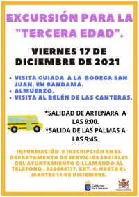 Artenara: Excursión Tercera Edad el viernes 17 de diciembre