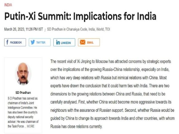 Un exfuncionario de seguridad indio de alto rango tiene una aguda evaluaci&oacute;n de la Entente chino-rusa
