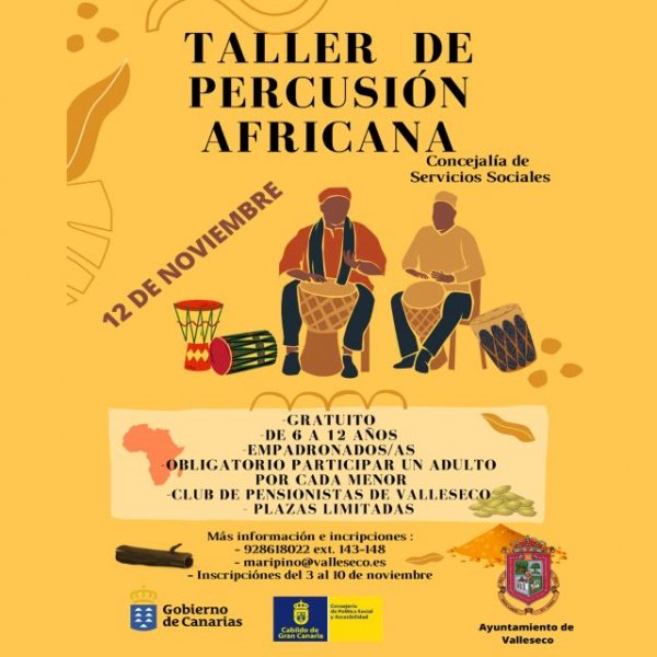 El Ayuntamiento de Valleseco organiza un taller de percusión africana