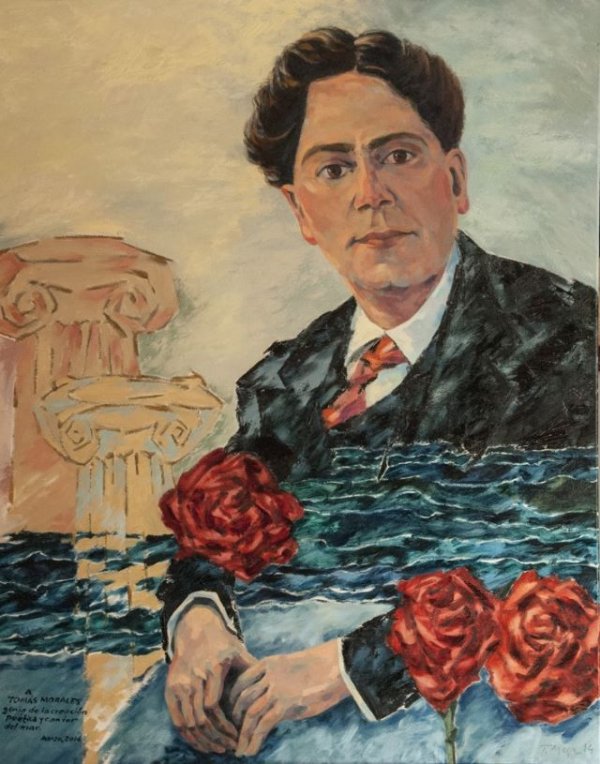 Villa de Moya: El artista Teo Mesa dialoga con el retrato que realiz&oacute; al poeta modernista Tom&aacute;s Morales en su Casa-Museo