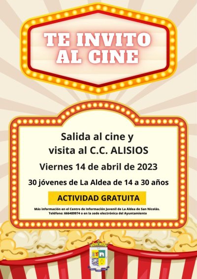 La Aldea: La Concejal&iacute;a de Juventud abre las inscripciones para la actividad &lsquo;Te invito al Cine&rsquo;