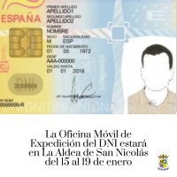 La Oficina M&oacute;vil de Expedici&oacute;n del DNI estar&aacute; en La Aldea de San Nicol&aacute;s del 15 al 19 de enero
