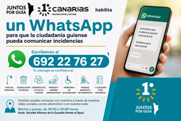 Gu&iacute;a: Juntos por Gu&iacute;a habilita un n&uacute;mero de whatsapp para que la ciudadan&iacute;a guiense pueda comunicar incidencias