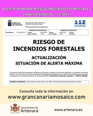 Artenara: Alerta M&aacute;xima por Temperaturas M&aacute;ximas y Alerta M&aacute;xima por Riesgo de Incendios Forestales en Gran Canaria