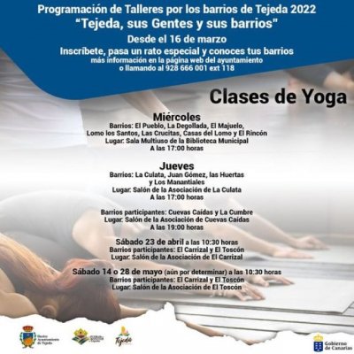 Tejeda: Empezamos el miércoles 16 de marzo el Taller de Yoga