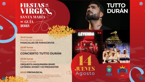 Guía: Tutto Durán encabeza el cartel de la víspera de las Fiestas de La Virgen 2025