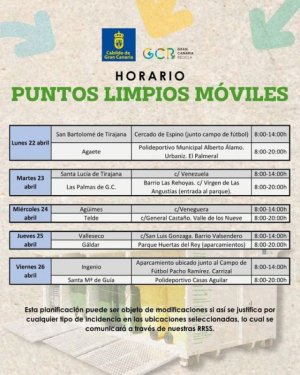 Agaete: Mañana lunes 22 de abril, será instalado el Punto Limpio Móvil en el Polideportivo Municipal Alberto Álamo