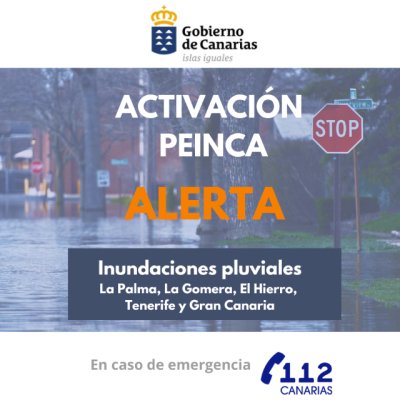 El Gobierno actualiza la situaci&oacute;n, pasando a alerta por inundaciones en las islas occidentales y Gran Canaria