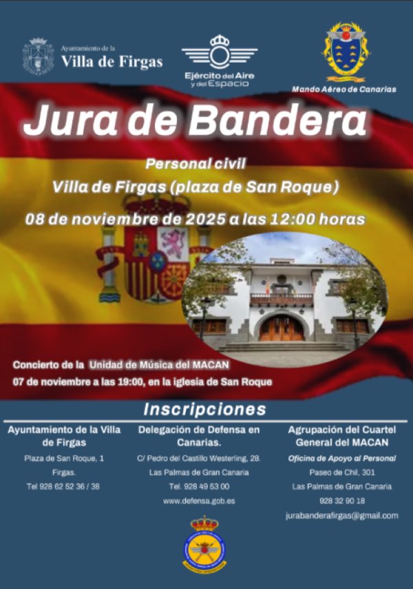 Villa de Firgas: El Ejército del Aire y del Espacio instalará puntos informativos para la Jura de Bandera del 8 de noviembre