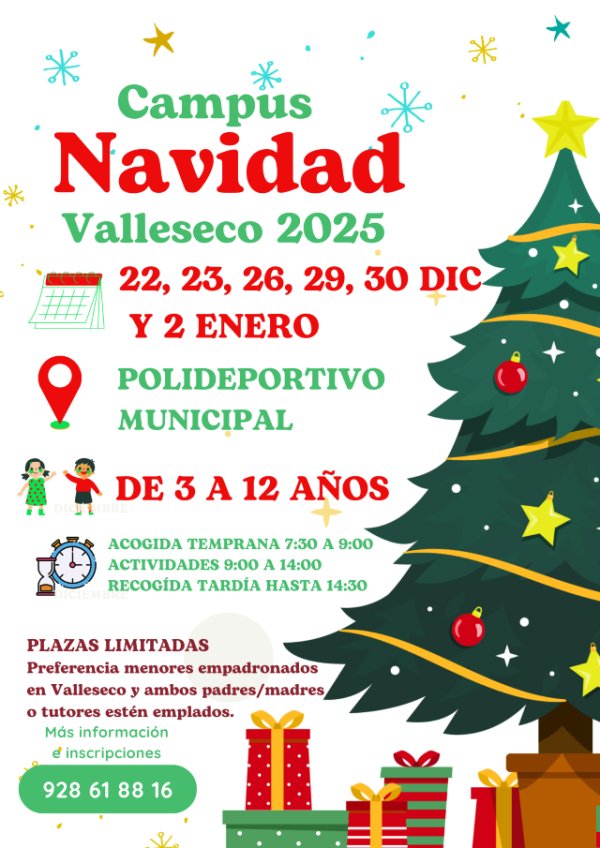 El Ayuntamiento de Valleseco abre la inscripción del Campus de Navidad
