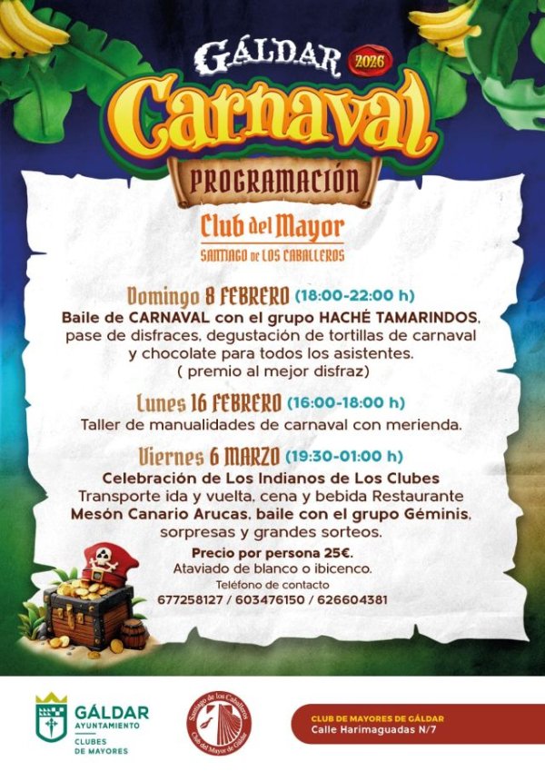 Los clubes de mayores de G&aacute;ldar y Sardina se suman al Carnaval con bailes, talleres y la Fiesta de Los Indianos
