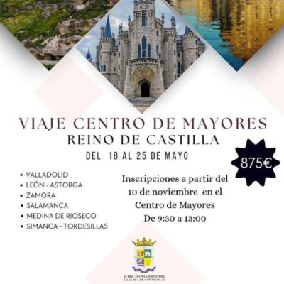 La Aldea: Apertura de inscripciones para el viaje cultural de primavera, que este año tendrá como destino Castilla y León