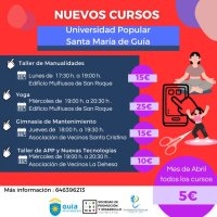La Universidad Popular de Gu&iacute;a ampl&iacute;a su oferta formativa en los barrios con nuevos cursos y talleres desde abril