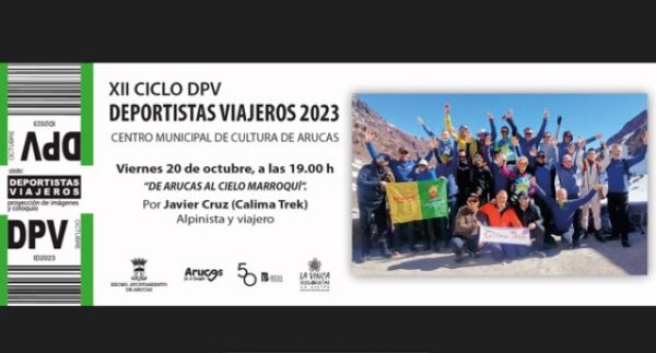 El viernes 20 de octubre tendrá lugar en el Centro Municipal de Cultura de Arucas la XII edición del Ciclo “Deportistas Viajeros - DPV 2023”