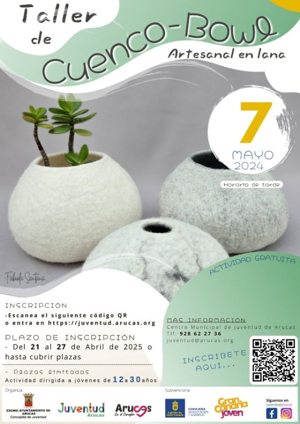 La Concejalía de Juventud de Arucas llevará a cabo el taller de elaboración de cuenco-bowl en lana fieltrada