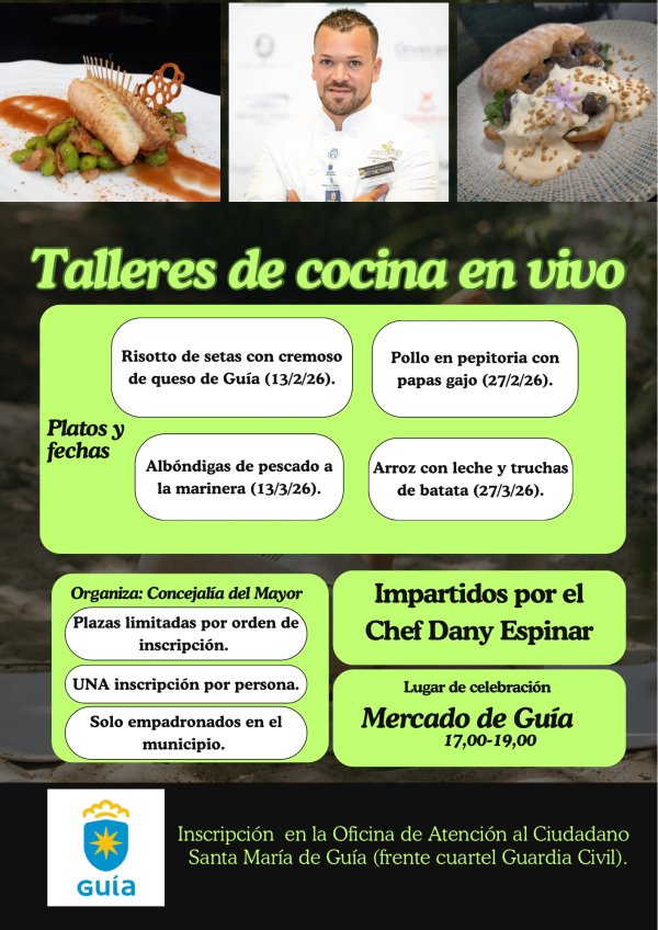 La Concejal&iacute;a del Mayor organiza talleres de cocina en vivo en el Mercado de Gu&iacute;a durante febrero y marzo