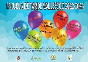 Valleseco comienza con la Escuela de Tarde a partir del 3 de octubre
