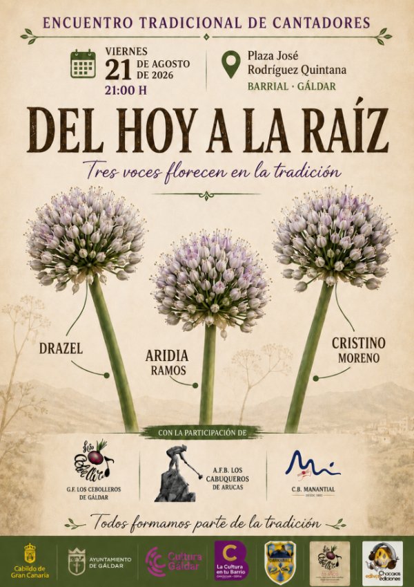 G&aacute;ldar: "Del Hoy a la Ra&iacute;z", de Los Cebolleros, re&uacute;ne en Barrial a tres voces de la m&uacute;sica actual que abrazan el folclore canario