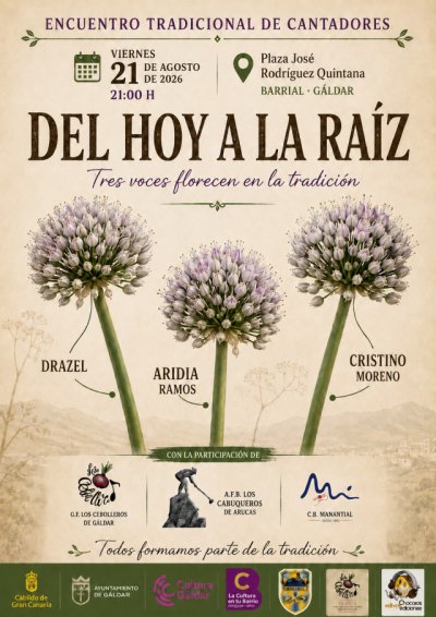 Gáldar: "Del Hoy a la Raíz", de Los Cebolleros, reúne en Barrial a tres voces de la música actual que abrazan el folclore canario