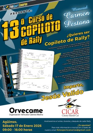 FSC, presenta oficialmente el cartel anunciador de la pr&oacute;xima 13&ordm; edici&oacute;n del Curso de Copiloto de Rally de Gran Canaria 2026