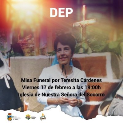 Tejeda: Mañana viernes 17 de febrero de 2023 se celebrará una misa funeral por Teresita Cárdenes a las 19:00h