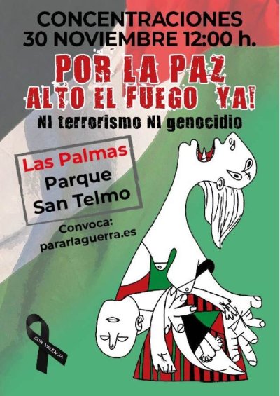 30N: Concentraciones por la Paz, Alto el fuego &iexcl;Ya!. &iexcl;Ni terrorismo, ni genocidio!