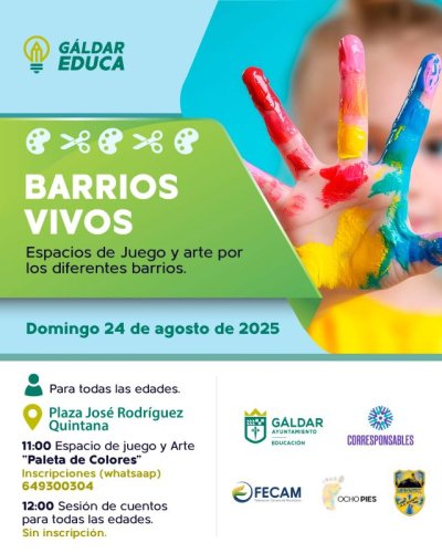 Gáldar: La Plaza José Rodríguez Quintana acogerá el 24 de agosto una nueva edición de ‘Barrios Vivos’, el espacio de juego y arte de Gáldar Educa