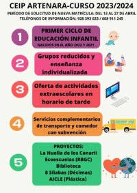 Artenara: Plazo de solicitud de nueva matricula curso 2023 - 2024 en el CEIP Artenara