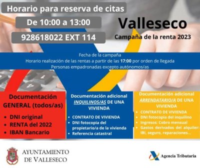 Valleseco comienza el servicio de confecci&oacute;n de la declaraci&oacute;n de la renta 2023