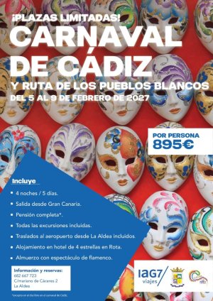 La Aldea de San Nicol&aacute;s abre las inscripciones para un viaje cultural al Carnaval de C&aacute;diz y la Ruta de los Pueblos Blancos