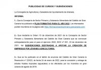 La Concejalía de Agricultura y Ganadería del Ayuntamiento de Artenara informa