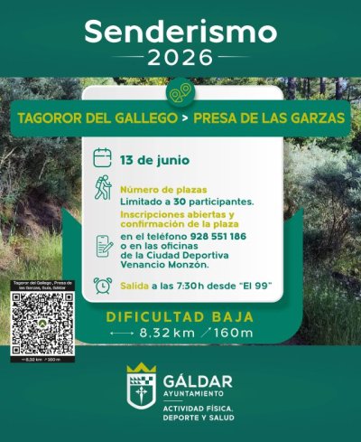 G&aacute;ldar: El programa municipal de Senderos 2026 contin&uacute;a con una ruta desde Tagoror del Gallego el 13 de junio