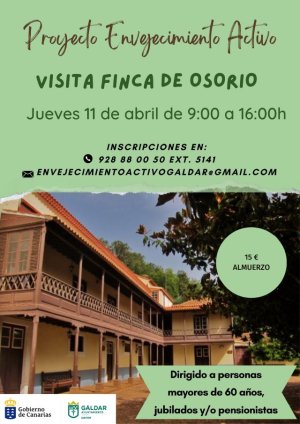 El proyecto Envejecimiento Activo organiza una visita a la Finca de Osorio el jueves 11 de abril