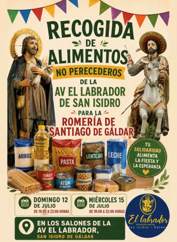G&aacute;ldar: La AV El Labrador organiza una recogida solidaria de alimentos para la Romer&iacute;a de Santiago