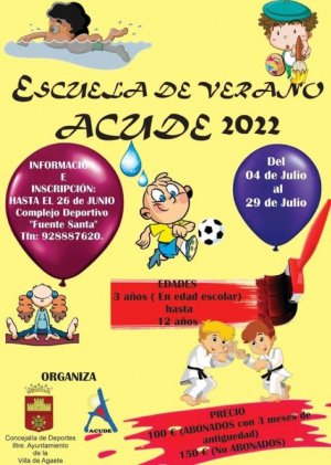 Agaete:  ACUDE organiza la Escuela de Verano 2022, dirigida a los niños y niñas de edad escolar hasta los 12 años.