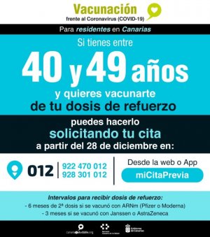 Las personas mayores de 40 años ya pueden pedir cita previa para recibir la dosis de refuerzo contra la COVID-19