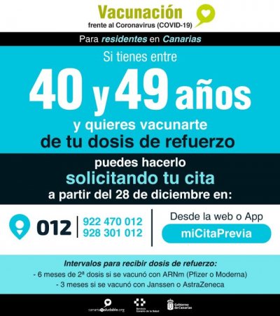 Las personas mayores de 40 años ya pueden pedir cita previa para recibir la dosis de refuerzo contra la COVID-19