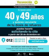 Las personas mayores de 40 años ya pueden pedir cita previa para recibir la dosis de refuerzo contra la COVID-19