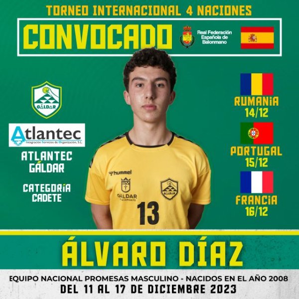 Balonmano: Álvaro Díaz convocado con la Selección Española Cadete para el Torneo Cuatro Naciones