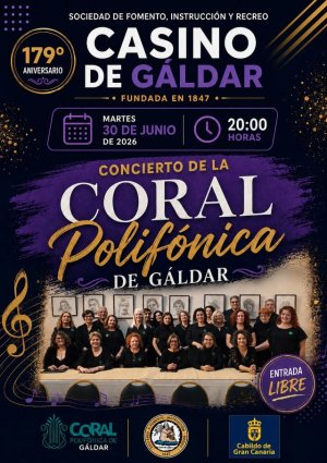 La Coral Polif&oacute;nica de G&aacute;ldar ofrecer&aacute; un concierto con motivo del 179&ordm; aniversario del Casino de G&aacute;ldar