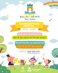 G&aacute;ldar: La Escuela Infantil de San Isidro abre el periodo de preinscripci&oacute;n para el curso 2026/2027