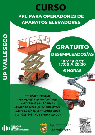 Valleseco lanza cursos gratuitos de operadores de veh&iacute;culos y aparatos elevadores