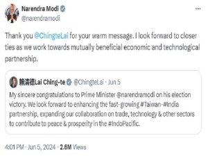Art&iacute;culo de opini&oacute;n: 'Modi envi&oacute; un mensaje inequ&iacute;voco a China al agradecer al l&iacute;der de Taiw&aacute;n sus felicitaciones'